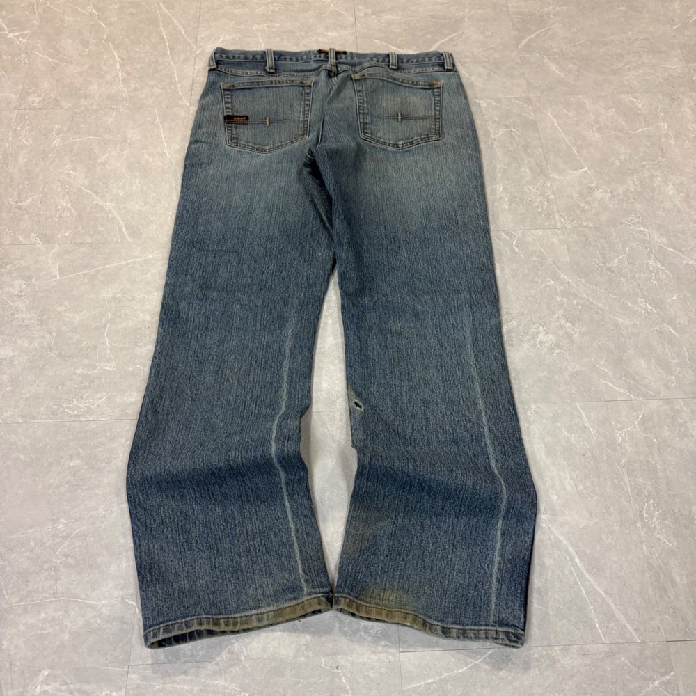 Ariat Rebar M4 Low Rise Boot Cut Jeans Mens 35x32 Blue Denim Workwear Distressed
